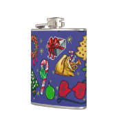 Retro Kerst  Kleurrijk Blauw Rood Groen Heupfles (Links)