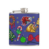 Retro Kerst  Kleurrijk Blauw Rood Groen Heupfles (Voorkant)