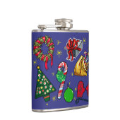 Retro Kerst  Kleurrijk Blauw Rood Groen Heupfles (Rechts)