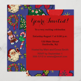 Retro Kerst  Kleurrijk Blauw Rood Groen Kaart