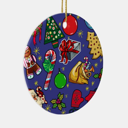 Retro Kerst Kleurrijk Blauw Rood Groen Keramisch Ornament (Rechts)
