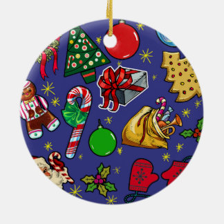 Retro Kerst  Kleurrijk Blauw Rood Groen Keramisch Ornament