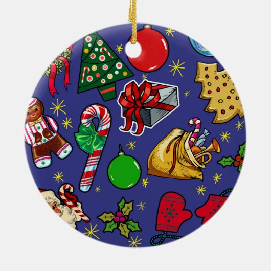 Retro Kerst Kleurrijk Blauw Rood Groen Keramisch Ornament (Achterkant)