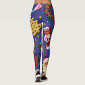 Retro Kerst  Kleurrijk Blauw Rood Groen Leggings (Achterkant)