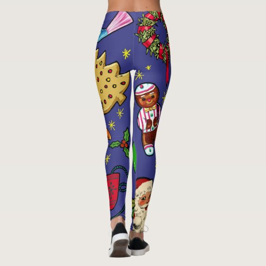 Retro Kerst  Kleurrijk Blauw Rood Groen Leggings (Achterkant)