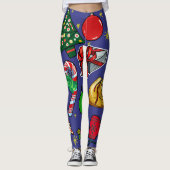 Retro Kerst  Kleurrijk Blauw Rood Groen Leggings (Voorkant)