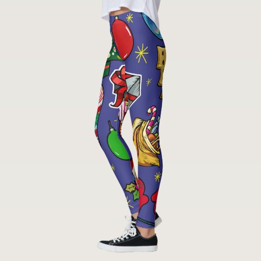 Retro Kerst  Kleurrijk Blauw Rood Groen Leggings (Links)