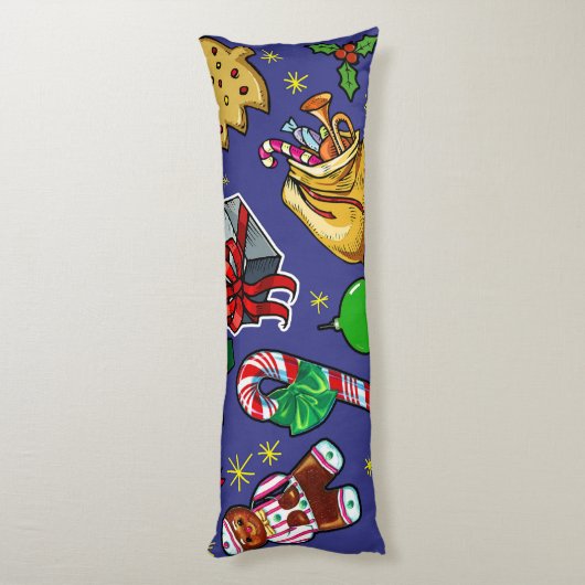 Retro Kerst Kleurrijk Blauw Rood Groen Lichaamskussen (Achterkant (Verticaal))