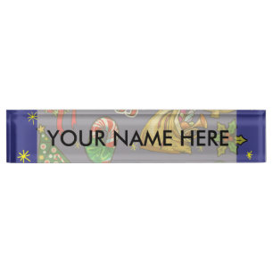 Retro Kerst  Kleurrijk Blauw Rood Groen Naambordje