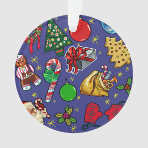 Retro Kerst  Kleurrijk Blauw Rood Groen Ornament