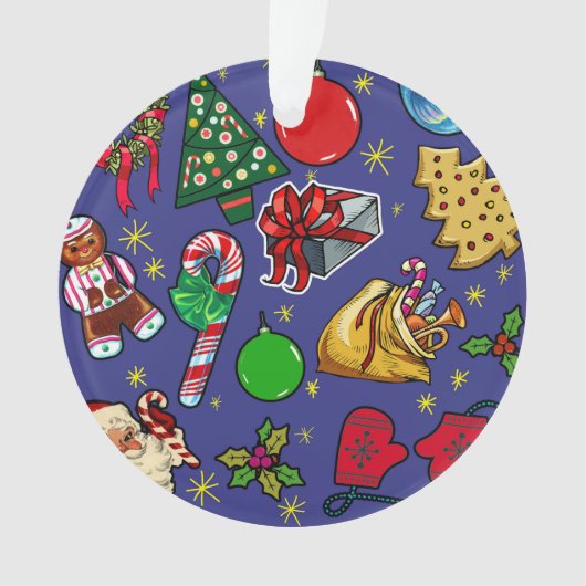 Retro Kerst Kleurrijk Blauw Rood Groen Ornament (voorkant)