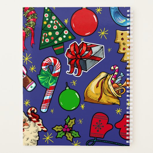 Retro Kerst Kleurrijk Blauw Rood Groen Planner (Achterkant)