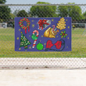 Retro Kerst Kleurrijk Blauw Rood Groen Spandoek (Insitu)