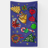 Retro Kerst Kleurrijk Blauw Rood Groen Spandoek (Verticaal)