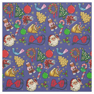 Retro Kerst Kleurrijk Blauw Rood Groen Stof