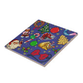 Retro Kerst Kleurrijk Blauw Rood Groen Tegeltje (Zijkant)