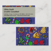 Retro Kerst  Kleurrijk Blauw Rood Groen Visitekaartje (Voorkant / Achterkant)