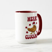 Retro kerst Merry Cluckmas Funny Chicken Mok (Voorkant rechts)