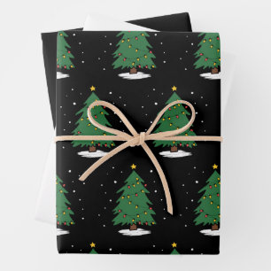 Retro Kerst Merry Kerstboom Lichtjes Inpakpapier Vel