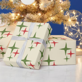 Retro Kerst Midden-Eeuw Moderne Atoomsterren Cadeaupapier