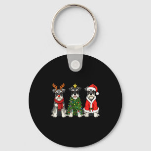 Retro Kerst Miniature Schnauzer Kerstman Rendier Sleutelhanger