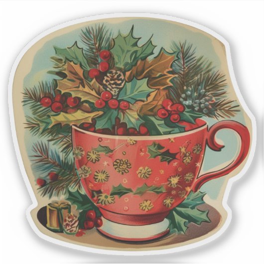 Retro kerst Mok stilleven Sticker (Voorkant)
