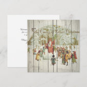 Retro kerst op hout feestdagenkaart (Voorkant / Achterkant)