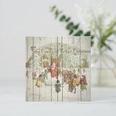 Retro kerst op hout feestdagenkaart (Staand voorkant)