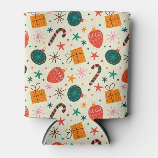 Retro Kerst Ornament en Cadeaupatroon Blikjeskoeler (Voorkant)