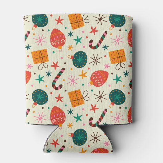 Retro Kerst Ornament en Cadeaupatroon Blikjeskoeler (Achterkant)