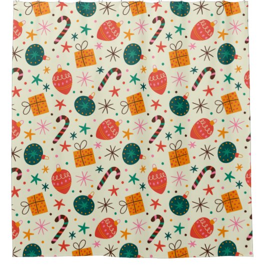 Retro Kerst Ornament en Cadeaupatroon Douchegordijn (Voorkant)