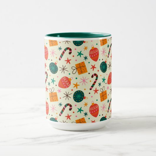 Retro Kerst Ornament en Cadeaupatroon Mok (Midden)