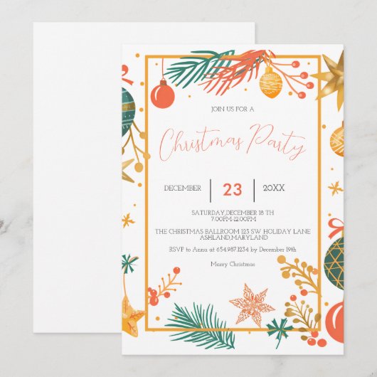 Retro Kerst Ornamenten Bedrijf Kerst Save The Date (Voorkant / Achterkant)