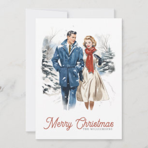 Retro Kerst Paar Feestdagenkaart