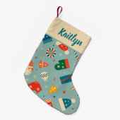 Retro Kerst Patroon Aangepaste naam Kleine Kerstsok (Voorkant (Hangend))