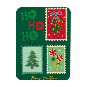 Retro kerst-postkaart – maretak, boom & P Magneet