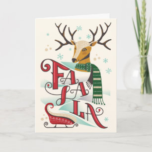 Retro Kerst Reindeer FaLaLa Feestdagen Kaart