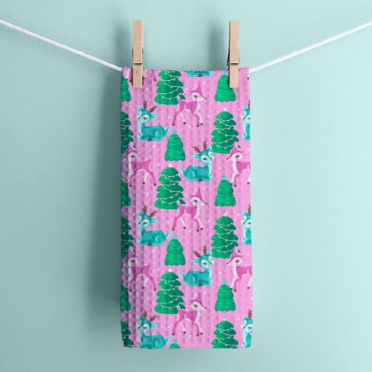  Retro Kerst Rendier op Roze Theedoek