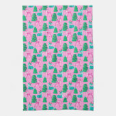  Retro Kerst Rendier op Roze Theedoek (Verticaal)