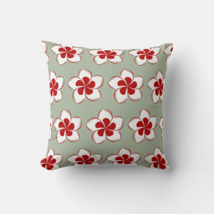 Retro Kerst Rood Wit en Groene Bloem Kussen