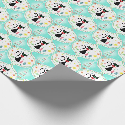 Retro kerst Siamese Cat Ogee Pattern Cadeaupapier (Hoek)
