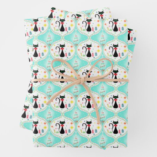 Retro kerst Siamese Cat Ogee Pattern Inpakpapier Vel (In situ)