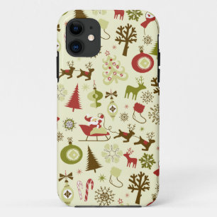 Retro Kerst Sketch Naadloos Patroon iPhone 11 Hoesje