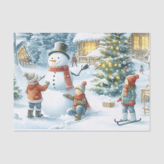 Retro kerst sneeuwpop en Kinder Tissuepapier (Voorkant)
