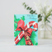  retro kerst snoep riet briefkaart (Staand voorkant)
