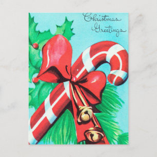 retro kerst snoep riet briefkaart