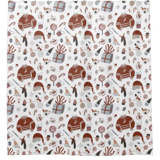 Retro Kerst Sweater Patroon Douchegordijn (Voorkant)