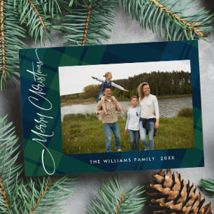Retro Kerst Tartan Plaid Foto Groet Feestdagenkaart