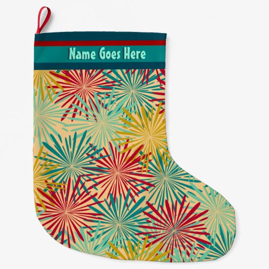 Retro Kerst Tinsel PomPoms (gepersonaliseerd) Grote Kerstsok (Voorkant)