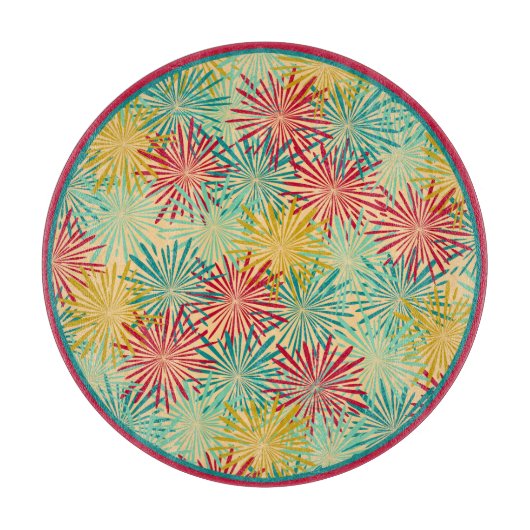 Retro Kerst Tinsel PomPoms (tropische kleuren) Snijplank (Voorkant)